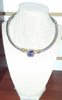 David Yurman amethyst/dia 925+18k choker $1250
