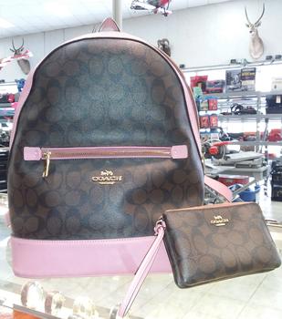 Coach Signature Backpack pink and brown w/wristlet $175